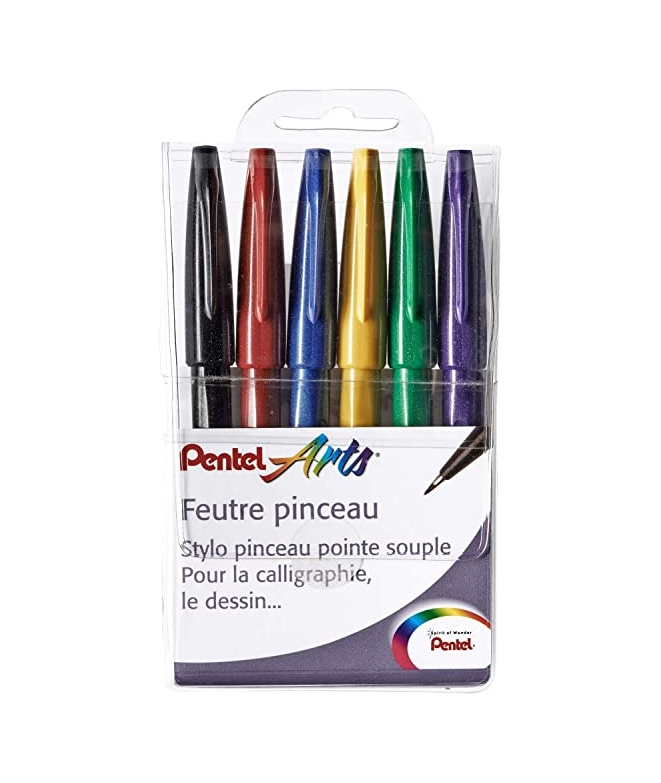 Pochette De 6 Feutres Pinceaux Brush Sign Pen Funny - PENTEL