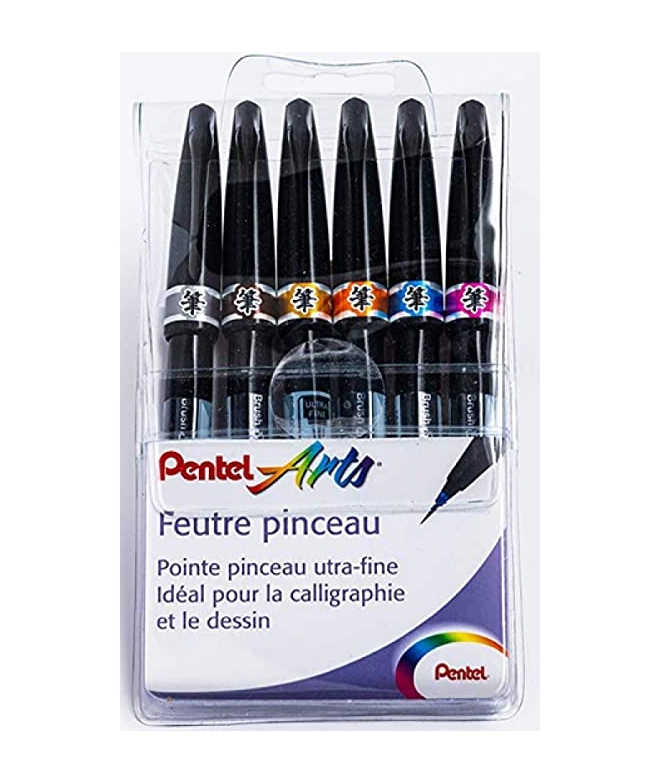 Pochette De 6 Feutres Pinceaux Brush Sign Pen Artist - PENTEL