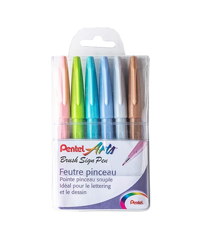 Pochette De 6 Feutres Pinceaux Sign Pen Pastel - PENTEL