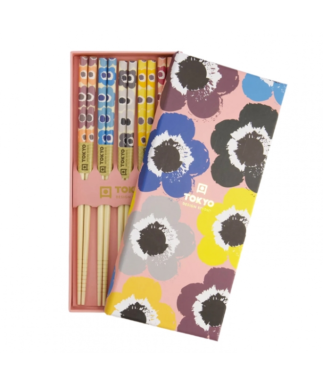 Set de 5 paires de baguettes japonaises motifs fleurs