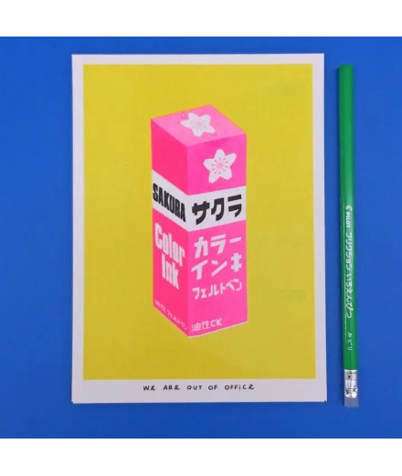 Affiche A5 Risographie Encre Japonaise Sakura - WE ARE OUT OF OFFICE