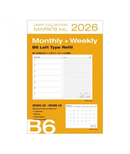 Recharge Agenda 2026 Semainier B6 WEEKLY LEFT - MARK'S