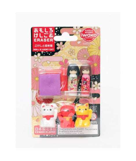 Set de Gommes Japonaises Kokeshi et Maneki Neko - IWAKO
